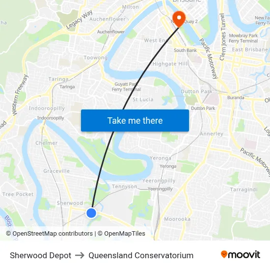 Sherwood Depot to Queensland Conservatorium map