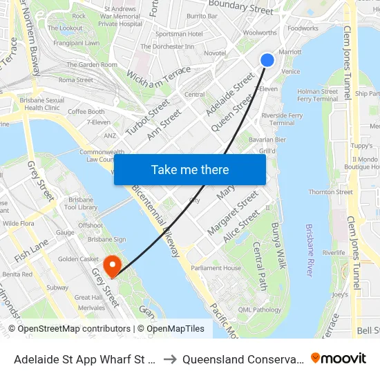 Adelaide St App Wharf St Stop 32 to Queensland Conservatorium map