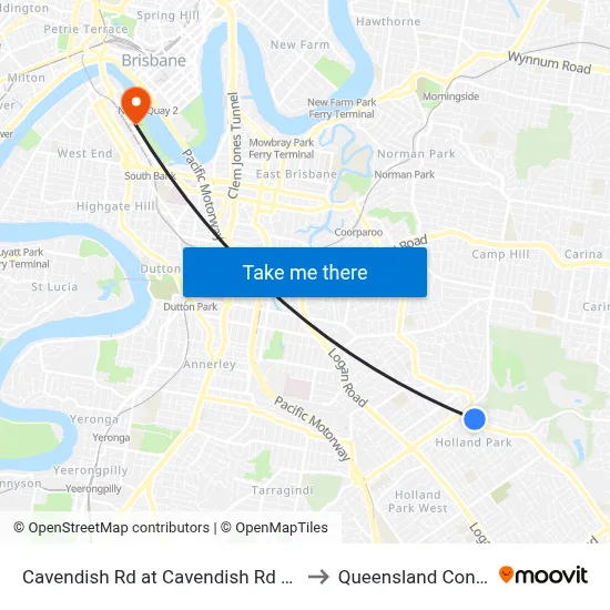Cavendish Rd at Cavendish Rd High School, Stop 41 to Queensland Conservatorium map