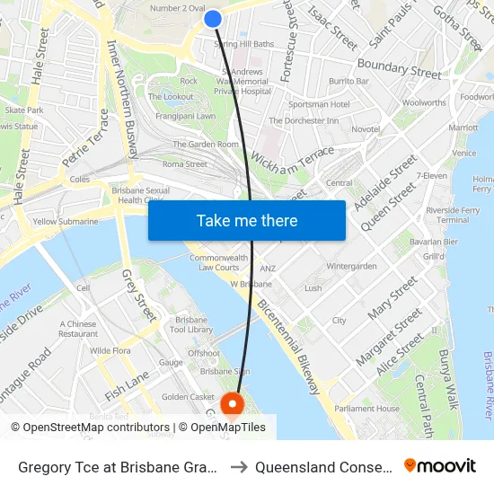 Gregory Tce at Brisbane Grammar, Stop 4 to Queensland Conservatorium map