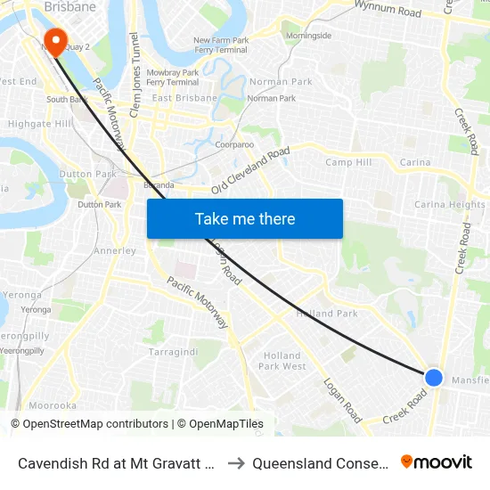 Cavendish Rd at Mt Gravatt East, Stop 60 to Queensland Conservatorium map