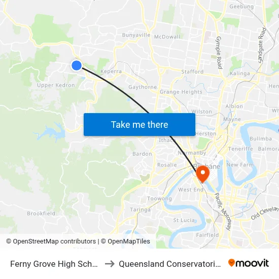 Ferny Grove High School to Queensland Conservatorium map
