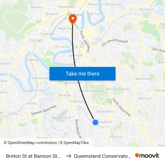 Breton St at Banoon Station to Queensland Conservatorium map