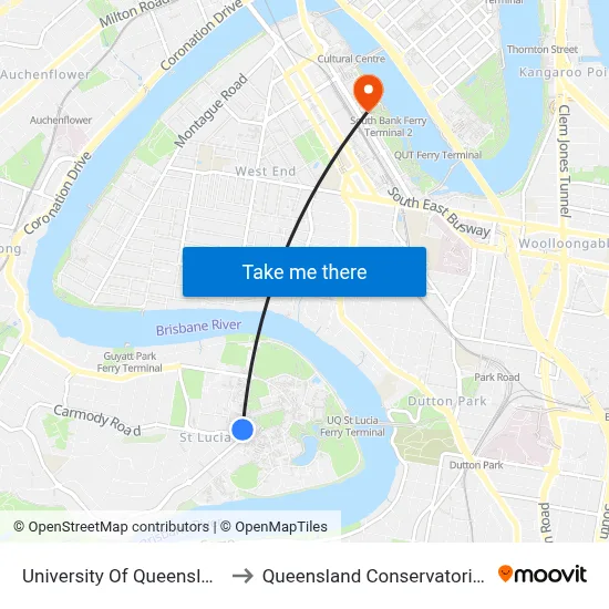 University Of Queensland to Queensland Conservatorium map
