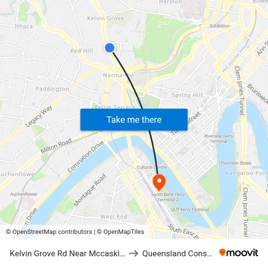 Kelvin Grove Rd Near Mccaskie Park, Stop 12 to Queensland Conservatorium map