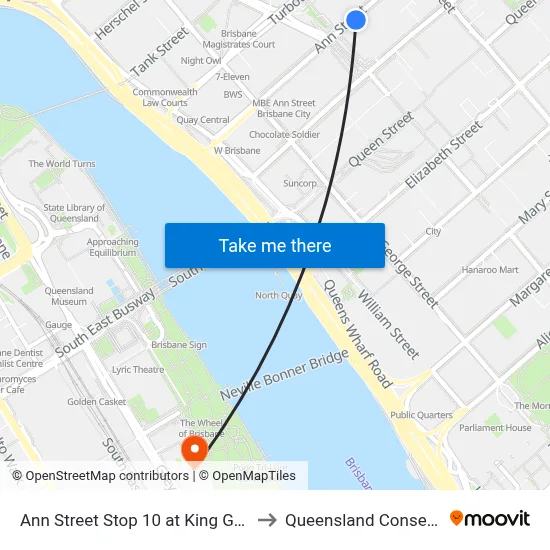 Ann Street Stop 10 at King George Square to Queensland Conservatorium map