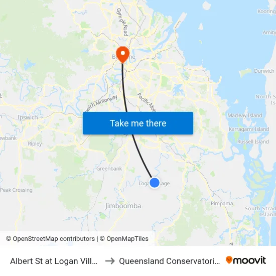 Albert St at Logan Village to Queensland Conservatorium map