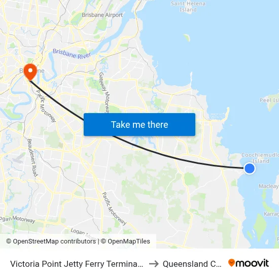 Victoria Point Jetty Ferry Terminal, Moreton Bay (Redland City) to Queensland Conservatorium map
