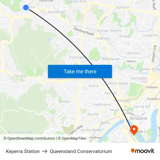 Keperra Station to Queensland Conservatorium map