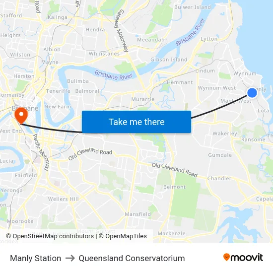 Manly Station to Queensland Conservatorium map