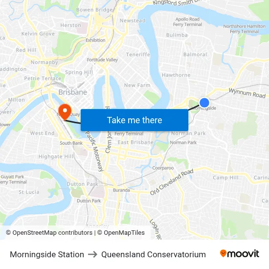 Morningside Station to Queensland Conservatorium map