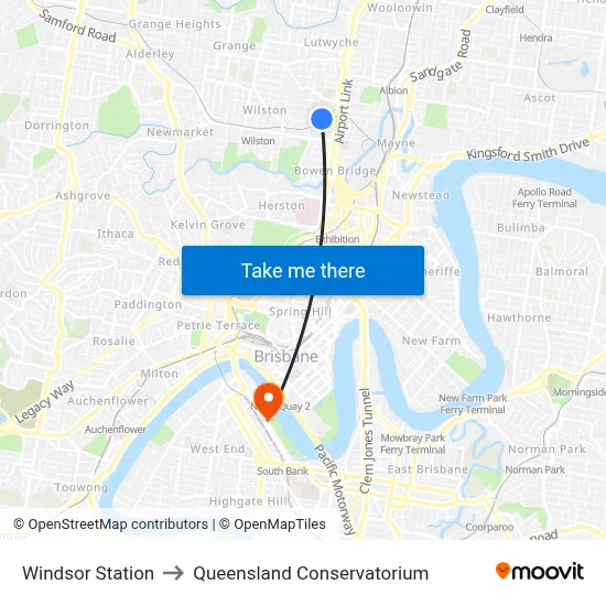 Windsor Station to Queensland Conservatorium map