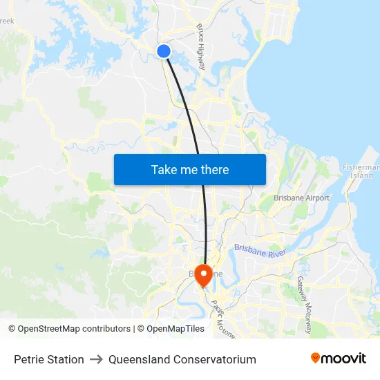Petrie Station to Queensland Conservatorium map