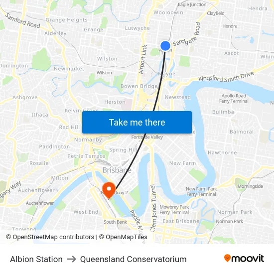 Albion Station to Queensland Conservatorium map