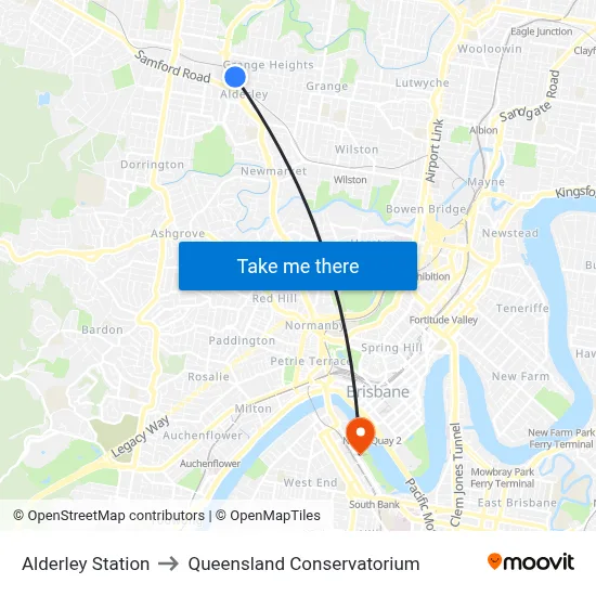 Alderley Station to Queensland Conservatorium map
