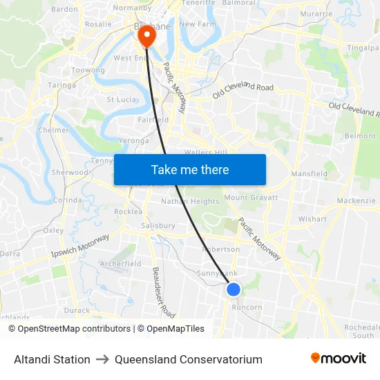 Altandi Station to Queensland Conservatorium map