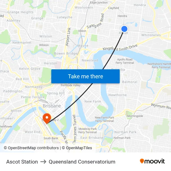 Ascot Station to Queensland Conservatorium map