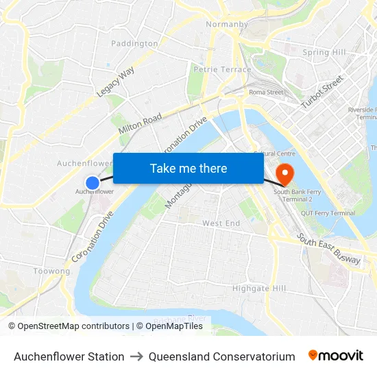 Auchenflower Station to Queensland Conservatorium map