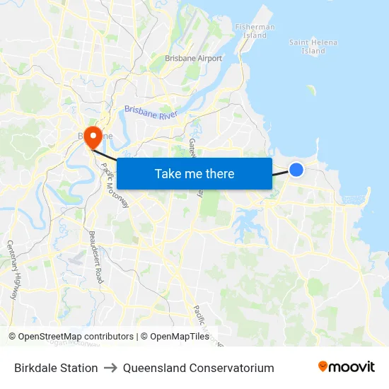 Birkdale Station to Queensland Conservatorium map
