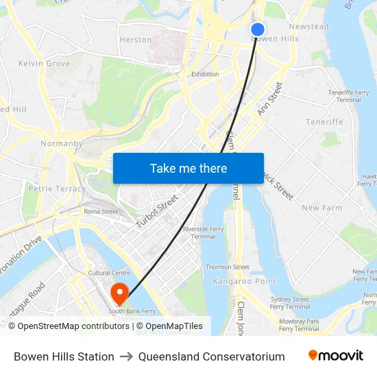 Bowen Hills Station to Queensland Conservatorium map