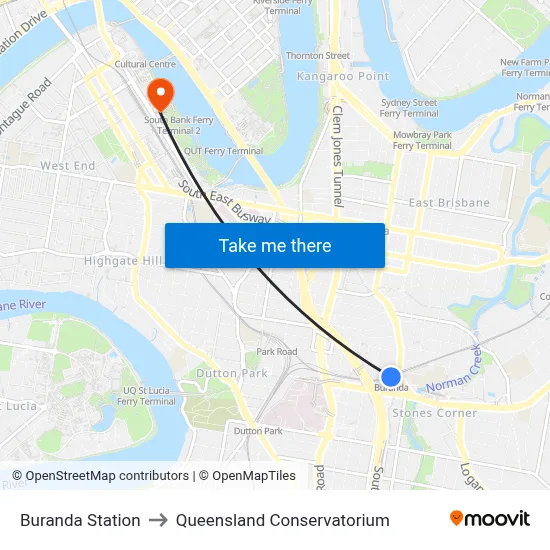 Buranda Station to Queensland Conservatorium map