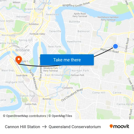 Cannon Hill Station to Queensland Conservatorium map