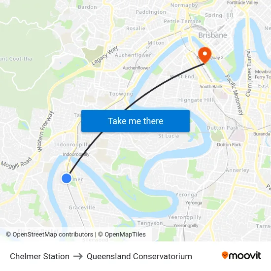 Chelmer Station to Queensland Conservatorium map