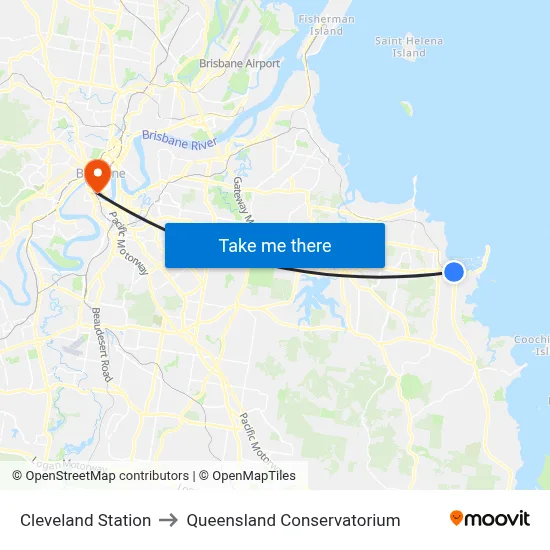 Cleveland Station to Queensland Conservatorium map