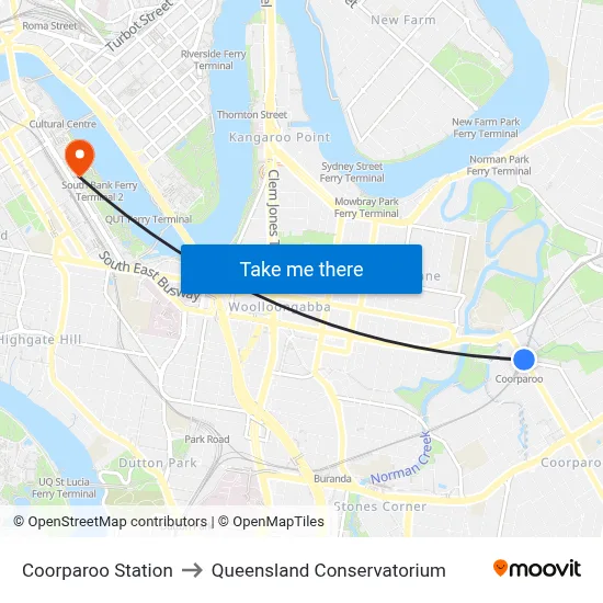 Coorparoo Station to Queensland Conservatorium map