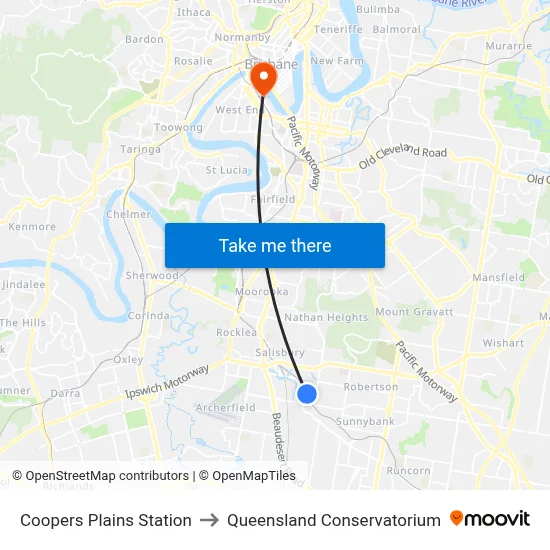 Coopers Plains Station to Queensland Conservatorium map