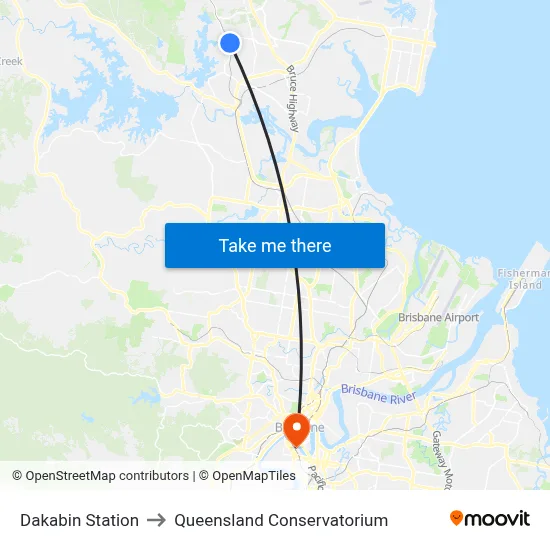 Dakabin Station to Queensland Conservatorium map