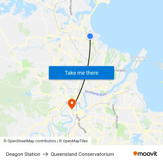 Deagon Station to Queensland Conservatorium map