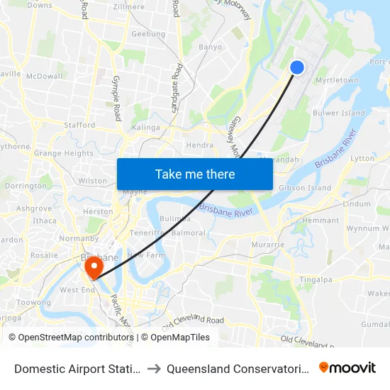 Domestic Airport Station to Queensland Conservatorium map
