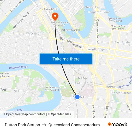 Dutton Park Station to Queensland Conservatorium map