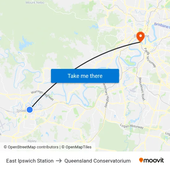 East Ipswich Station to Queensland Conservatorium map