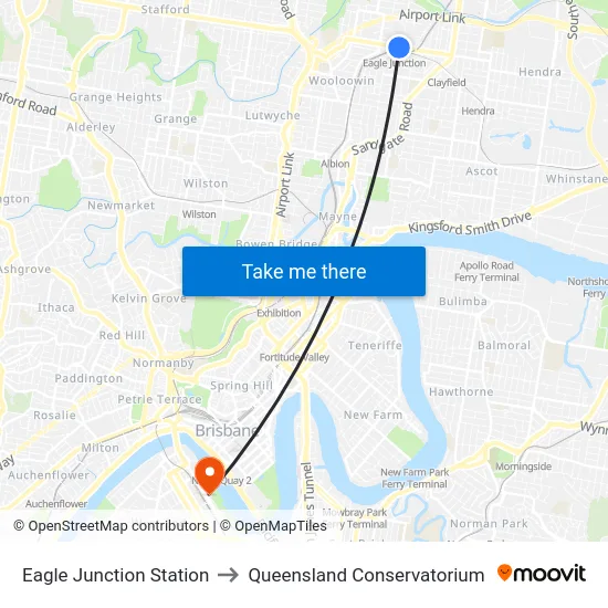 Eagle Junction Station to Queensland Conservatorium map
