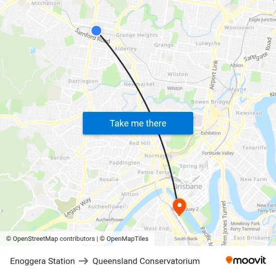 Enoggera Station to Queensland Conservatorium map