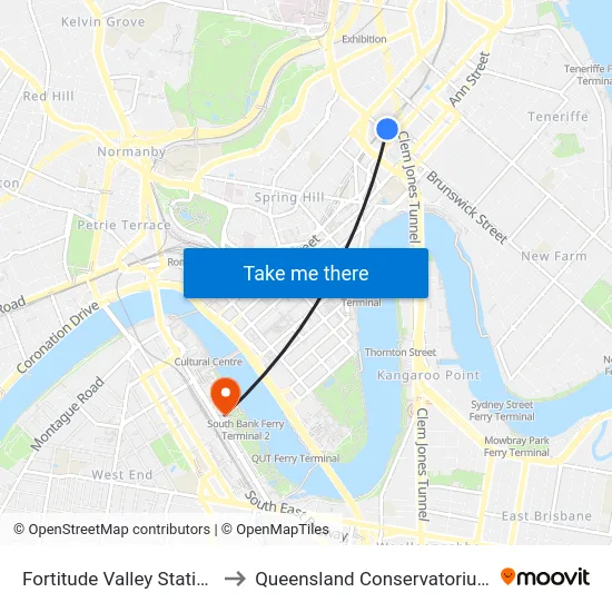 Fortitude Valley Station to Queensland Conservatorium map