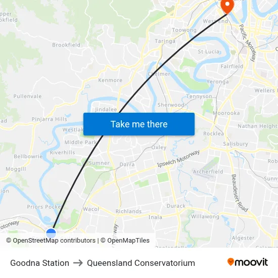Goodna Station to Queensland Conservatorium map