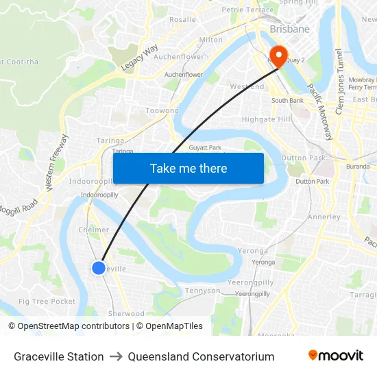 Graceville Station to Queensland Conservatorium map