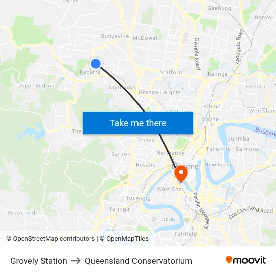 Grovely Station to Queensland Conservatorium map