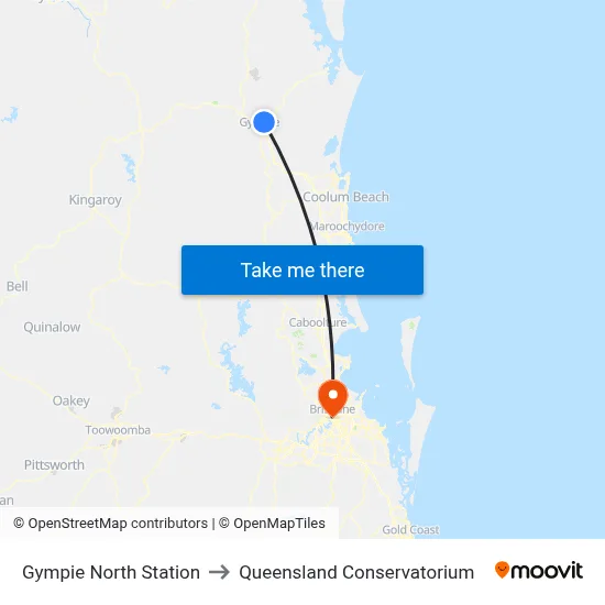 Gympie North Station to Queensland Conservatorium map