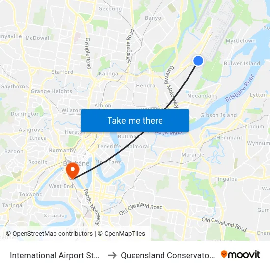International Airport Station to Queensland Conservatorium map