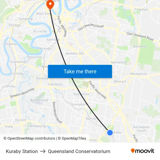 Kuraby Station to Queensland Conservatorium map