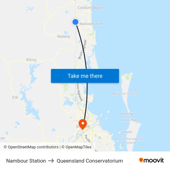 Nambour Station to Queensland Conservatorium map
