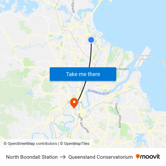 North Boondall Station to Queensland Conservatorium map
