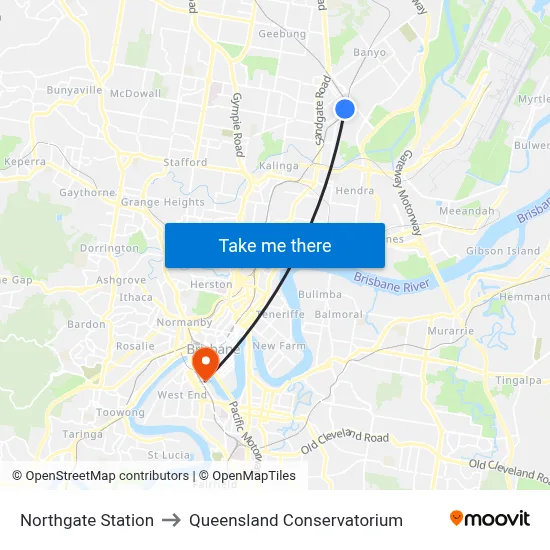 Northgate Station to Queensland Conservatorium map