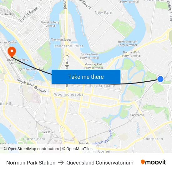 Norman Park Station to Queensland Conservatorium map