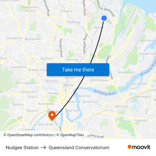 Nudgee Station to Queensland Conservatorium map