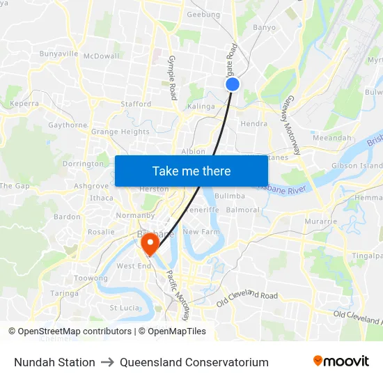Nundah Station to Queensland Conservatorium map